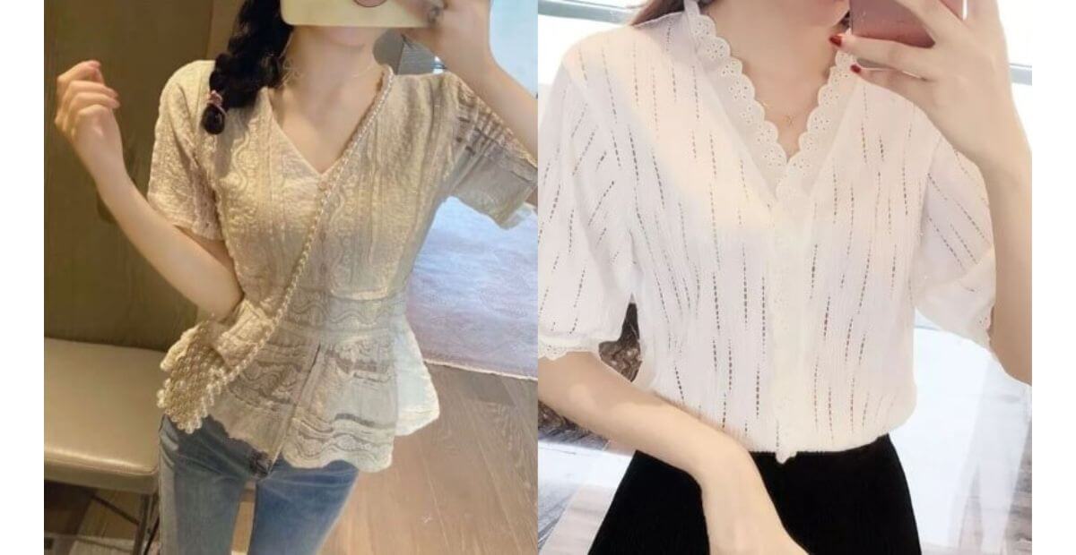 Áo cổ chữ V hoặc cổ đổ