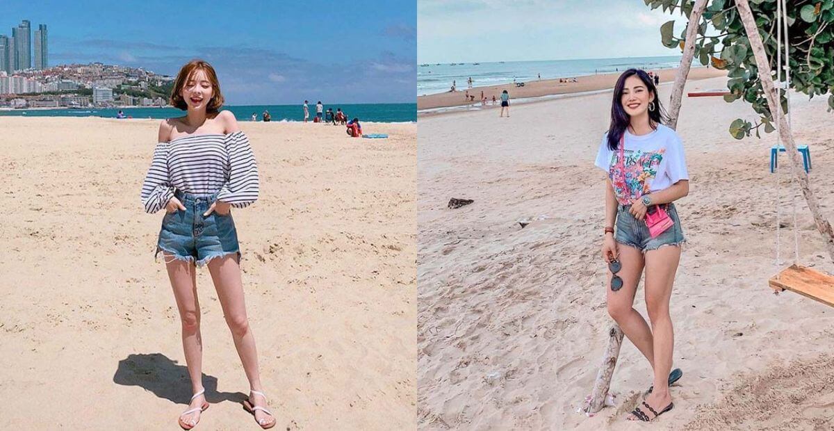 Áo croptop ôm nhẹ và quần short lưng cao kèm kính mắt bản to