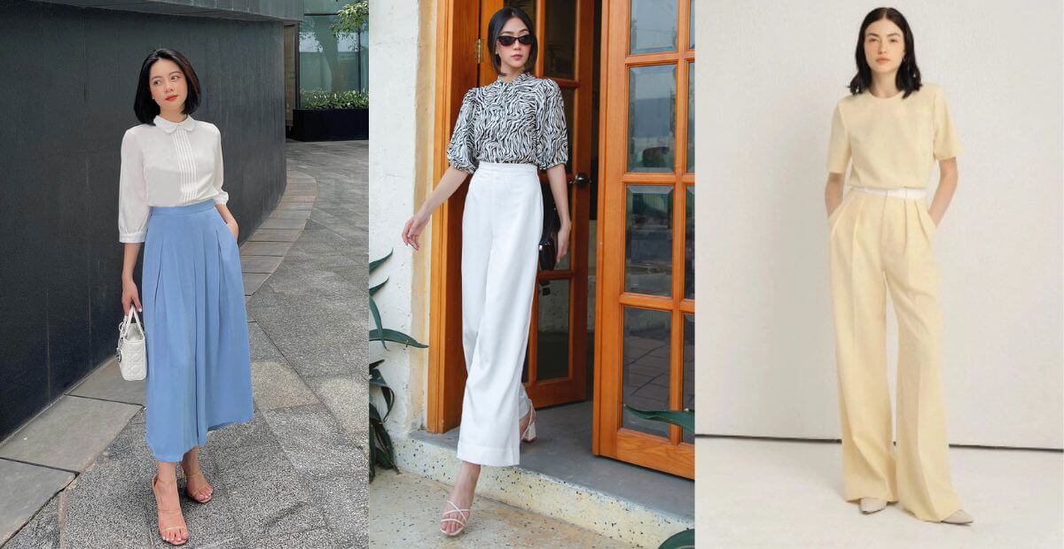 Áo kiểu tay lỡ và quần palazzo hoặc ống rộng