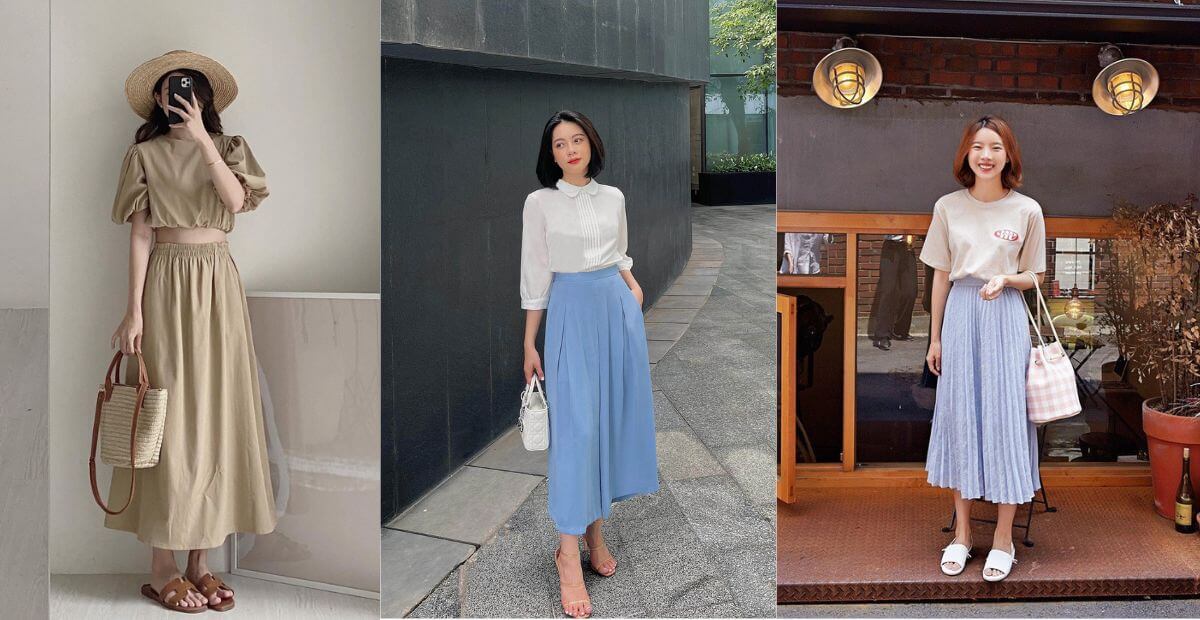 Áo kiểu tay lỡ và váy midi