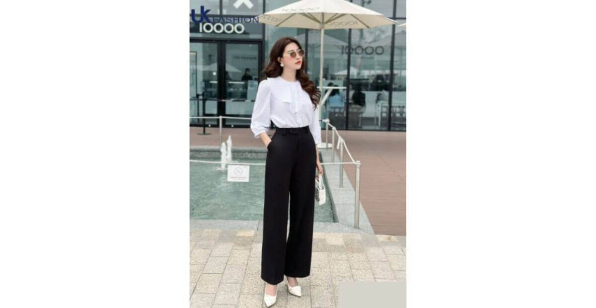 Áo sơ mi cổ tàu và quần culottes