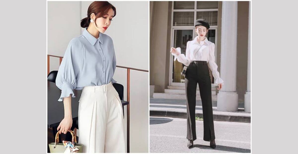 Áo sơ mi tay phồng và quần culottes