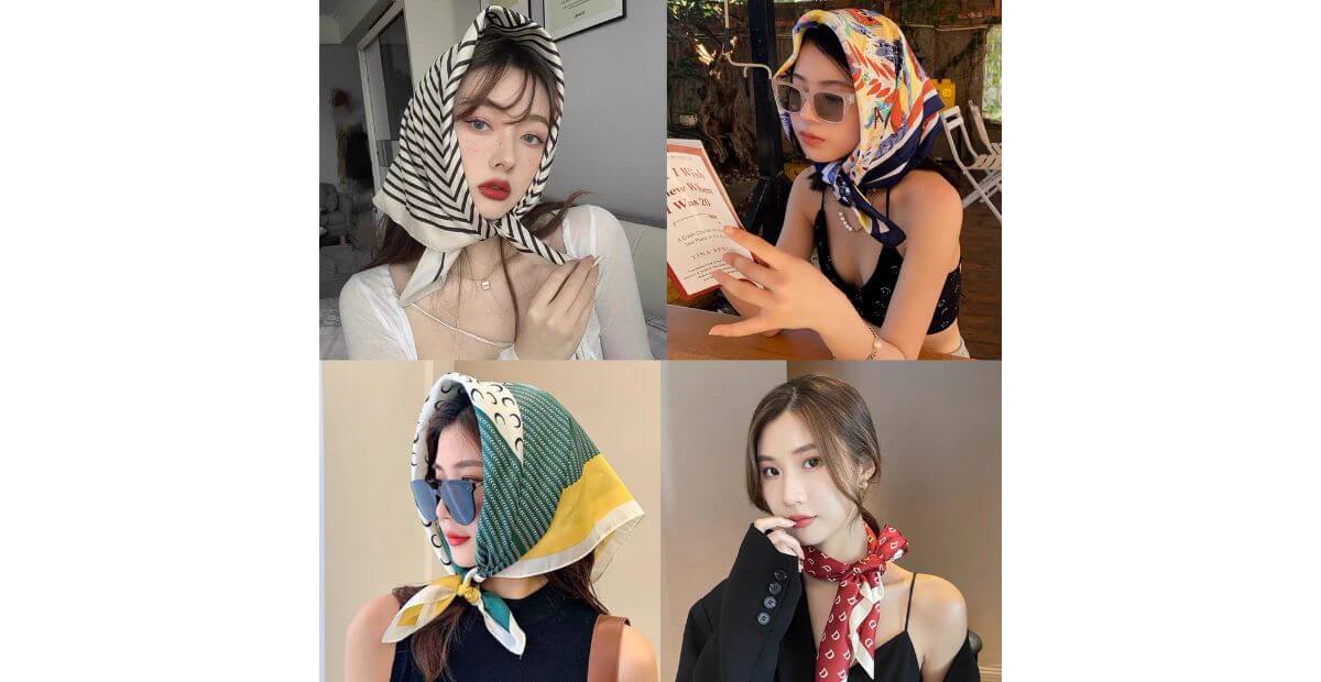 Áo trễ vai kèm khăn lụa cột đầu