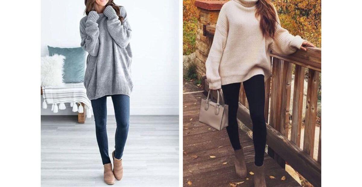 Áo tunic dáng dài và quần legging tone trầm