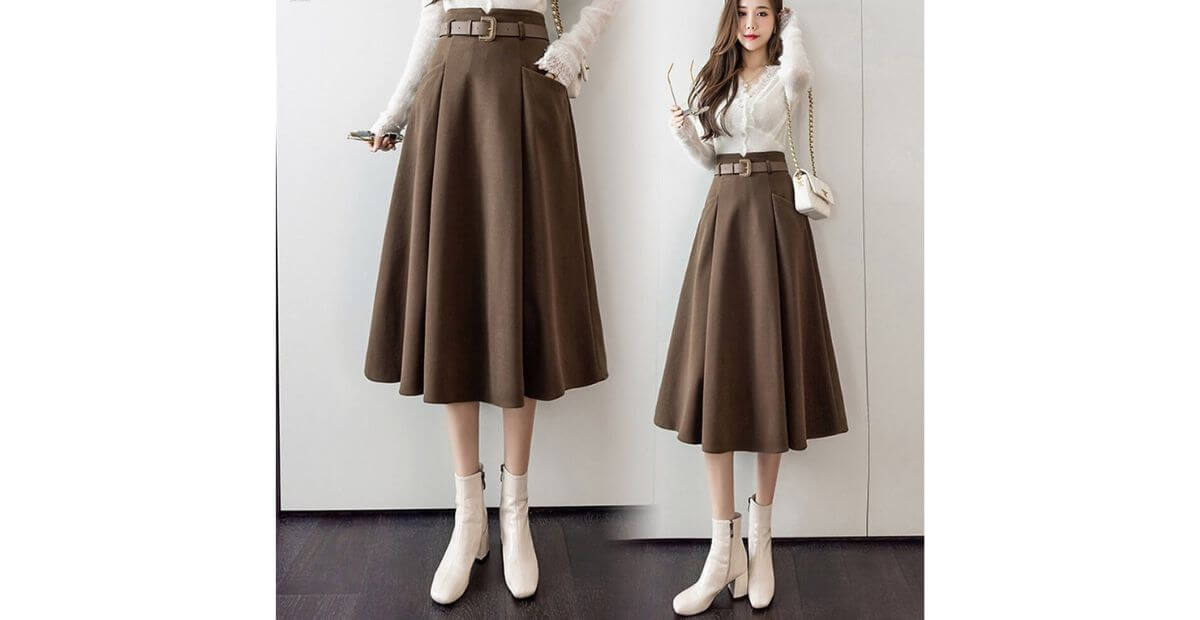 Chân váy midi phồng nhẹ cân đối phần dưới