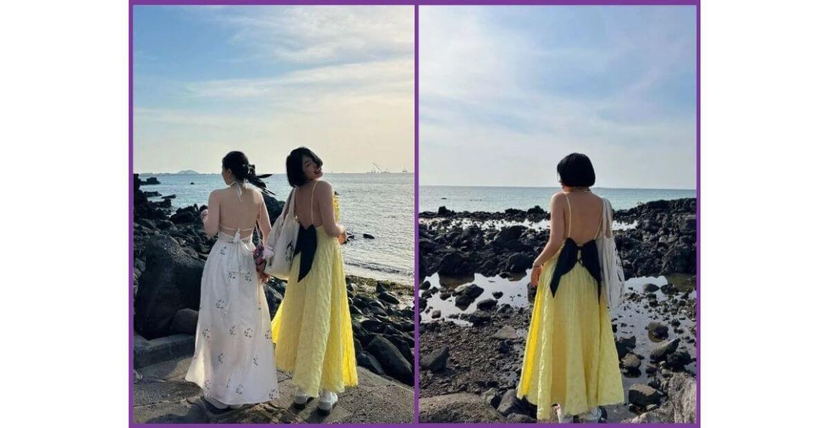 Đầm maxi dáng suông hoặc thắt eo cao phù hợp cho người béo bụng mặc đồ đi biển