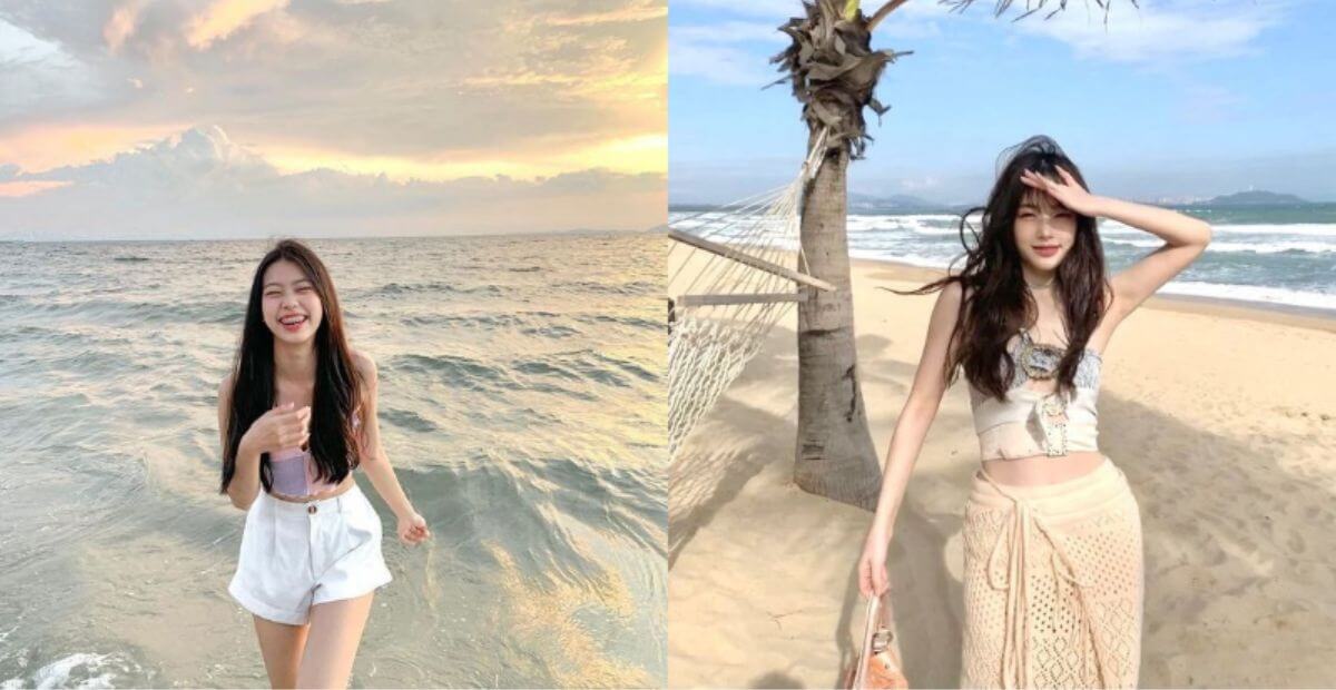 Đồ mặc đi biển áo croptop và chân váy xoè hoặc quần short