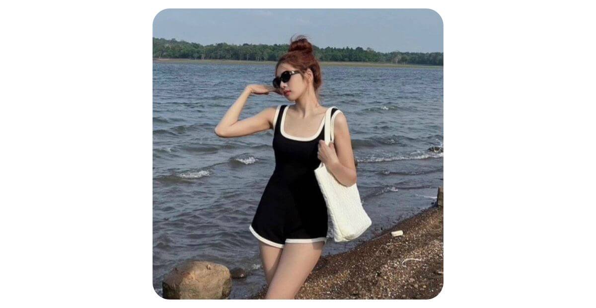 Jumpsuit không tay mix khăn turban và túi tote vải
