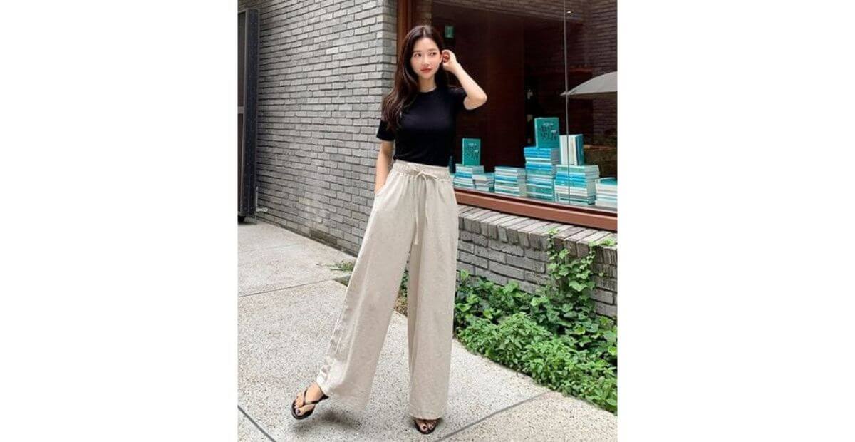 Quần ống rộng vải đũi hoặc linen