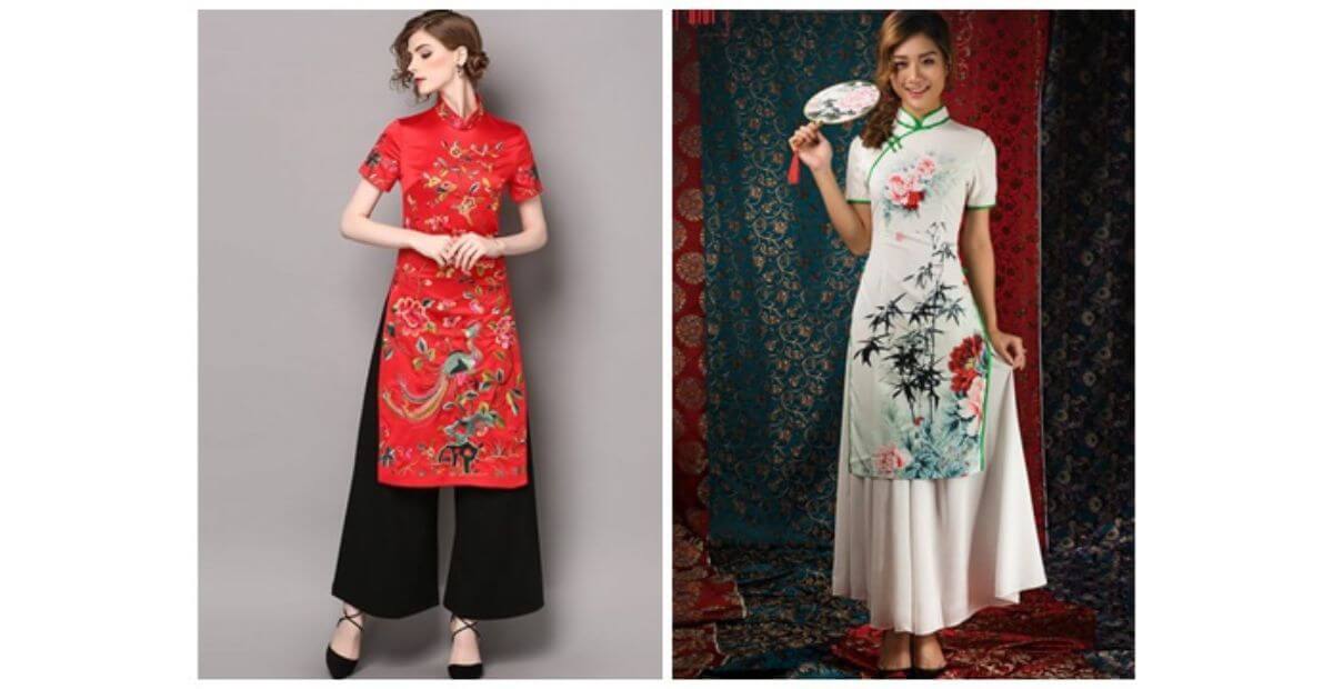 Sườn xám dáng dài kín đáo nền nã, nữ tính