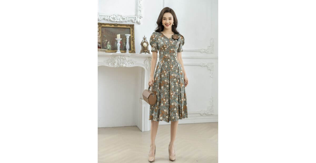 Váy họa tiết nhỏ, sọc ngang, gam pastel