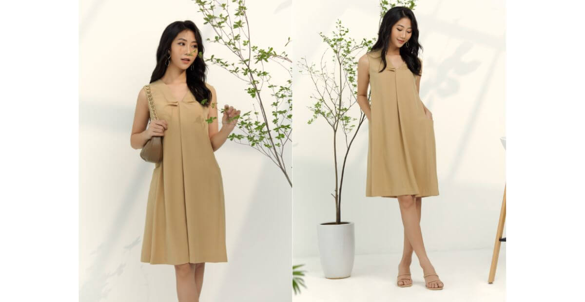 Váy liền thân đơn sắc tạo hiệu ứng liền mạch, cao ráo