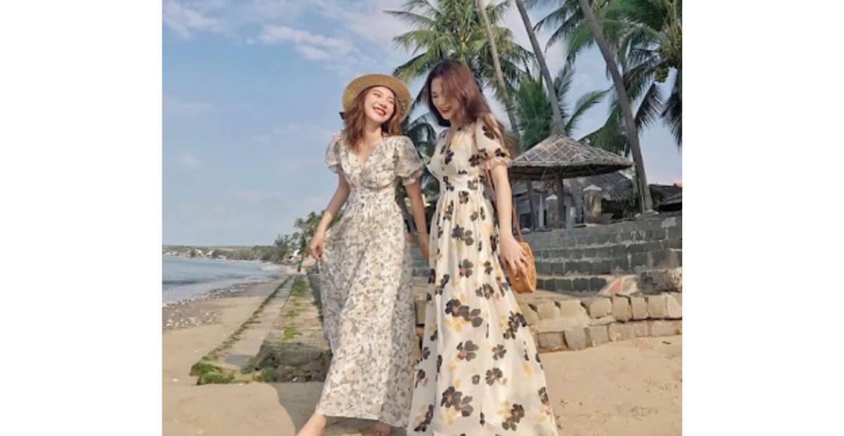 Váy maxi hoa nhẹ lựa chọn phù hợp mặc gì đi biển để chụp hình đẹp