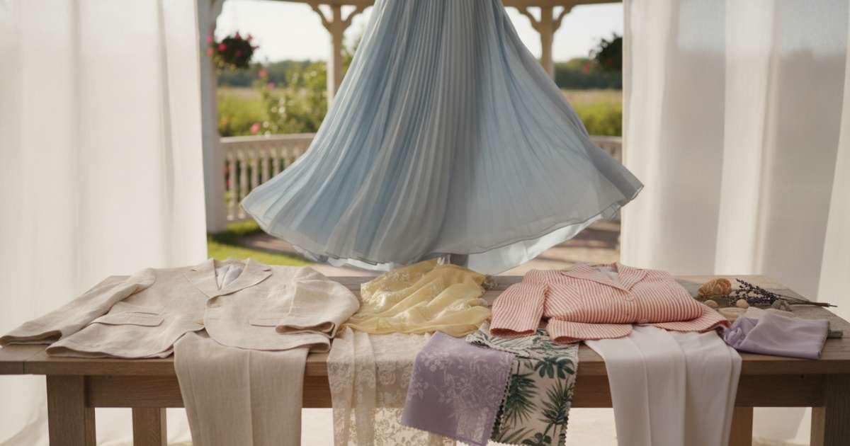 Fabric choices within a summer wedding attire description