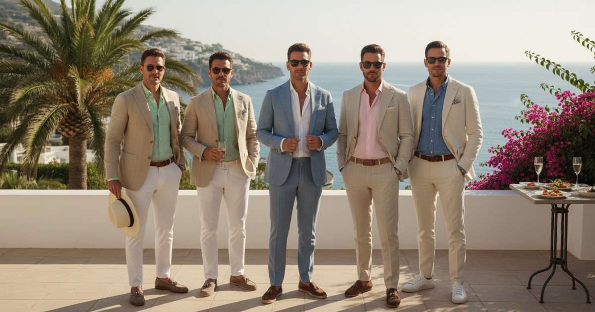 summer wedding abroad mens outfits