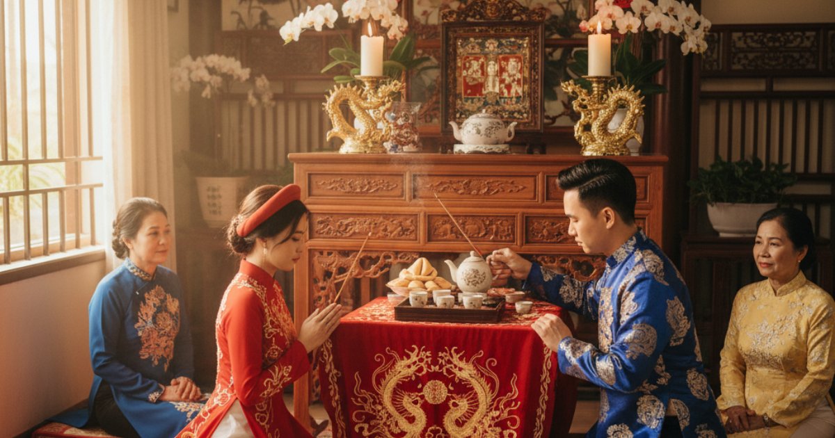 The Significance of the Tea and Candle Ceremony at the Vietnamese Wedding Altar